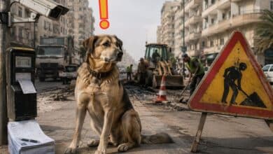صورة كلب وسط الإصلاحات
