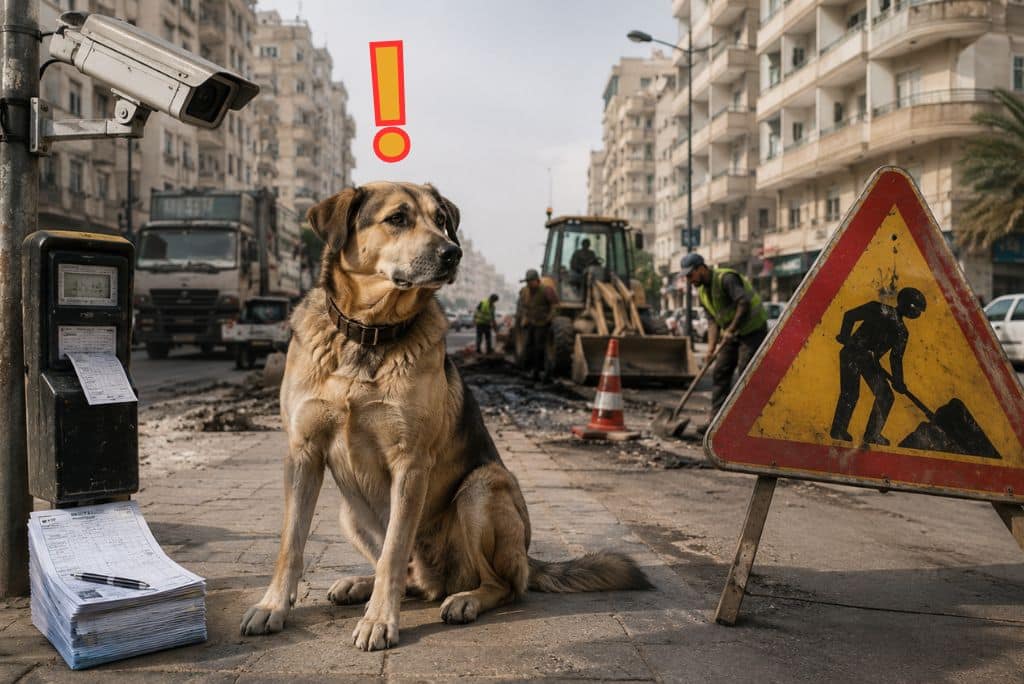 صورة كلب وسط الإصلاحات
