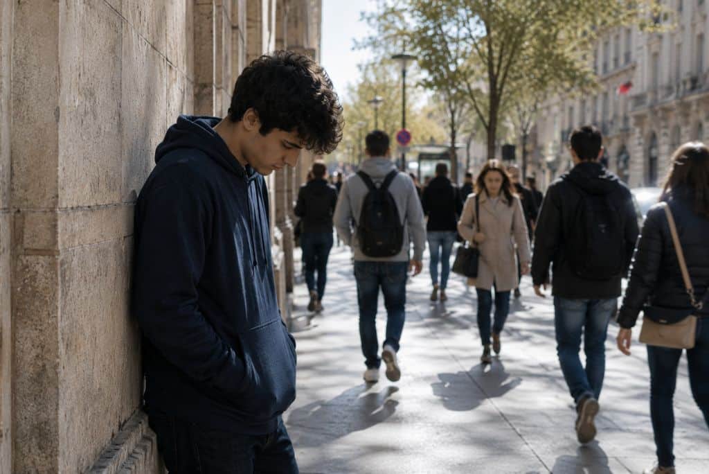 موقع زاد الحق - كيف تتخلص من الخجل وتنطلق بلا قيود؟ how to overcome shyness shy young man alone in city street
